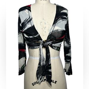 90s Anne Klein Graphic Mesh Tie-up Top